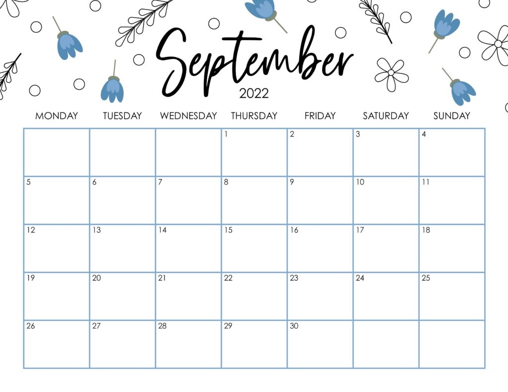 Cute September 2022 Calendar Download Holidays Planner Holidays Marker